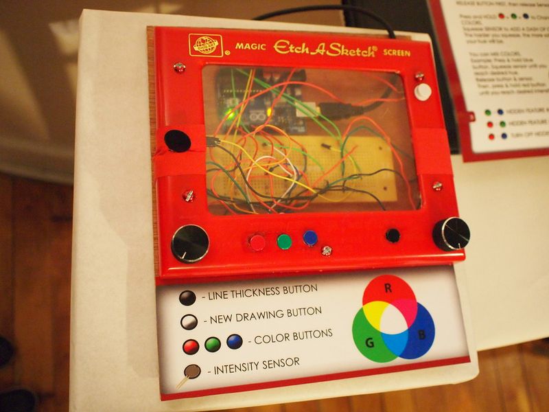 Etch A Sketch modified with an Arduino electronics hack