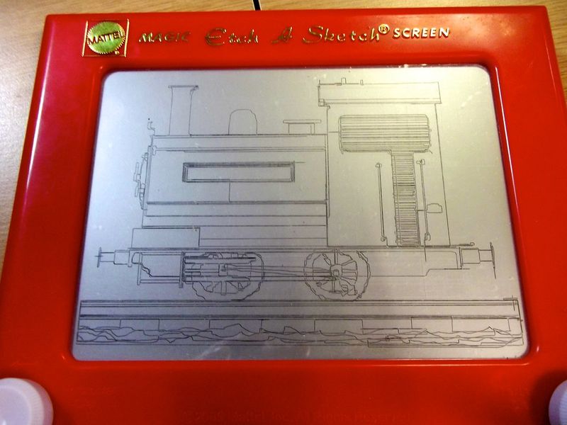 Etch A Sketch drawing of a steam locomotive