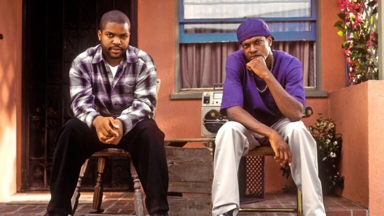 Ice Cube as Craig and Chris Tucker as Smokey on the porch in Friday 1995
