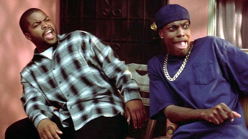 Close-up of Craig and Smokey laughing in Friday movie 1995