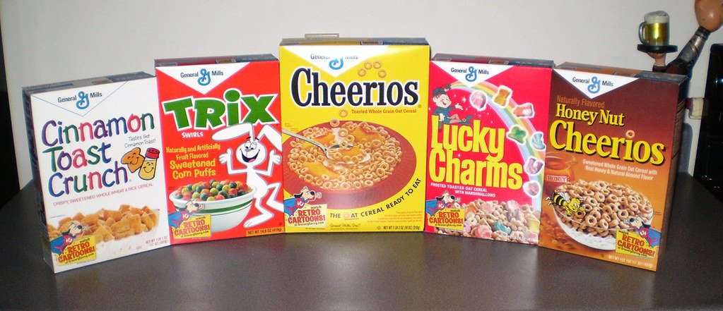 General Mills retro breakfast cereal boxes from the 1980s