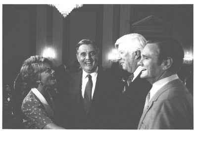 Geraldine Ferraro with Walter Mondale and Speaker Tip O'Neill