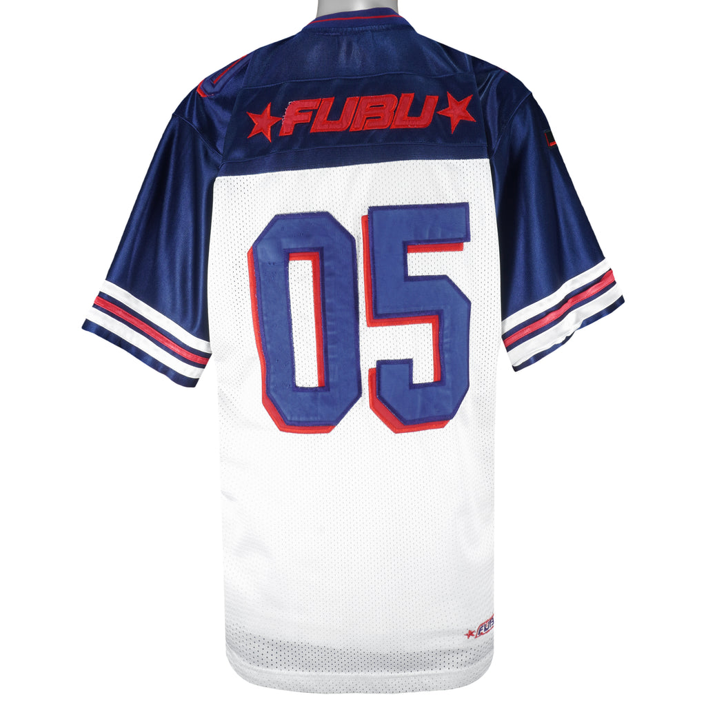 FUBU - White with Blue 05 Jersey T-Shirt 1990s Medium Vintage Retro