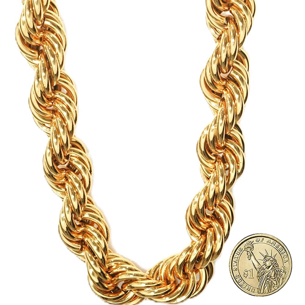 RUNDMC Chaincos 16mm Rope Chain 24K Gold Plated Rapper Chains Chunky Gold Rope Necklace Hip Hop Chains with 24k Gold Plati...