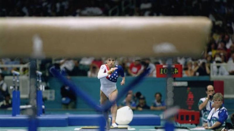 Kerri Strug approaching the vault at the 1996 Atlanta Olympics team final