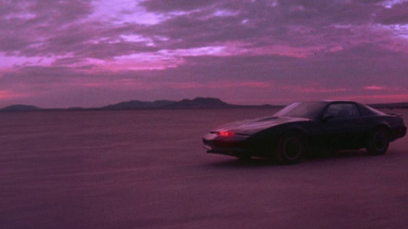 KITT car at sunset with red scanner light in Knight Rider