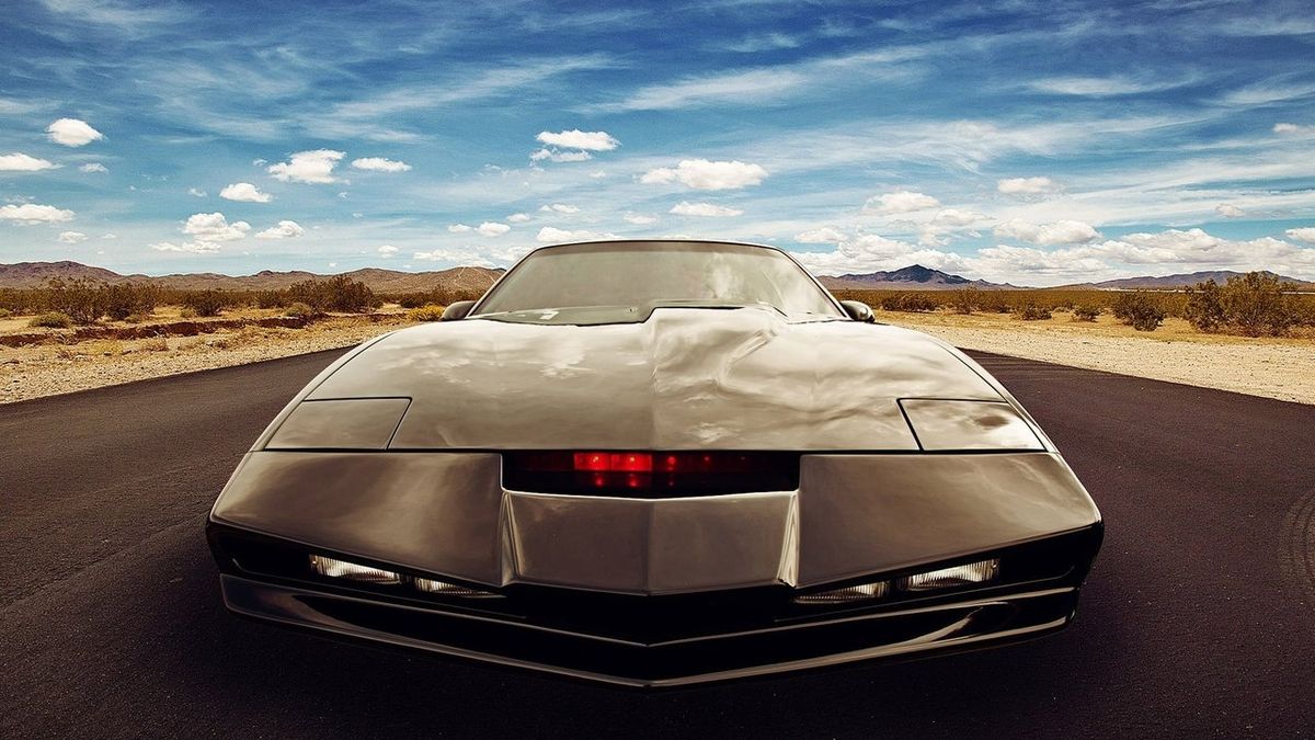 Knight Rider KITT car, the black Pontiac Firebird Trans Am, on a desert road