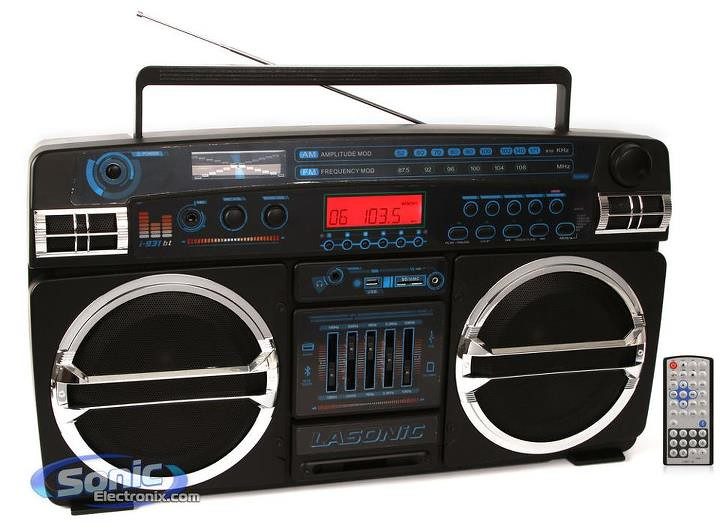 Black and chrome Lasonic ghetto blaster boombox with graphic equalizer