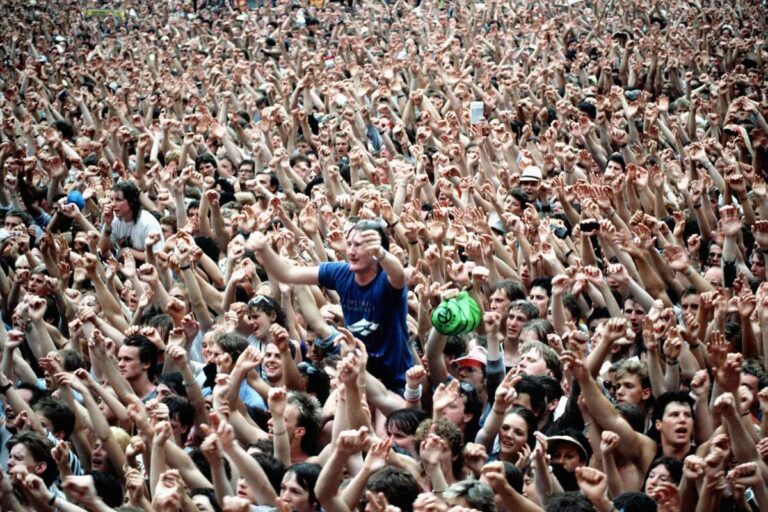 Live Aid crowd at Wembley Stadium on July 13 1985