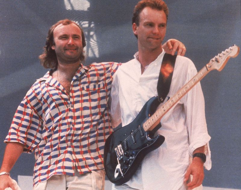 Phil Collins and Sting at Live Aid before the Concorde flight