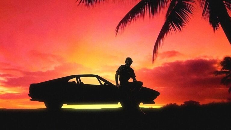 Magnum PI Ferrari 308 sunset silhouette Hawaii