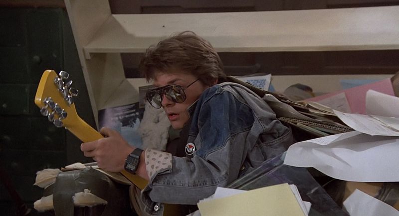 Marty McFly blown back by Doc Brown's giant amplifier in Back to the Future