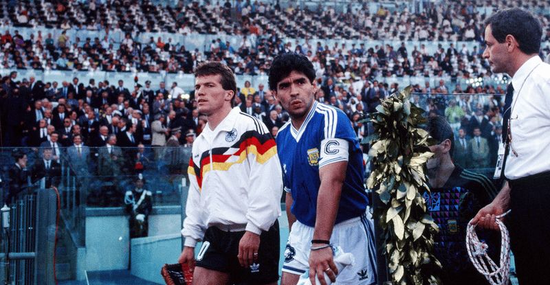 Lothar Matthaus and Diego Maradona before the 1990 World Cup Final in Rome