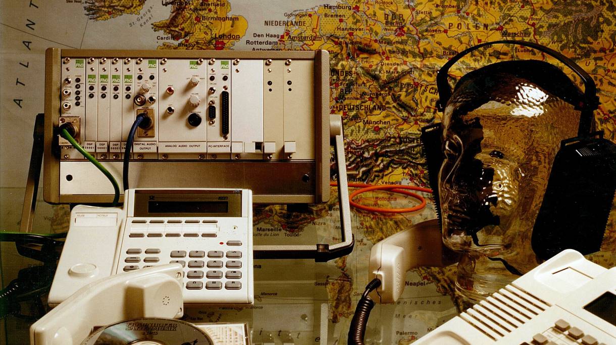 Fraunhofer audio codec and ISDN telephone used for the first high-quality digital audio transmission in 1990