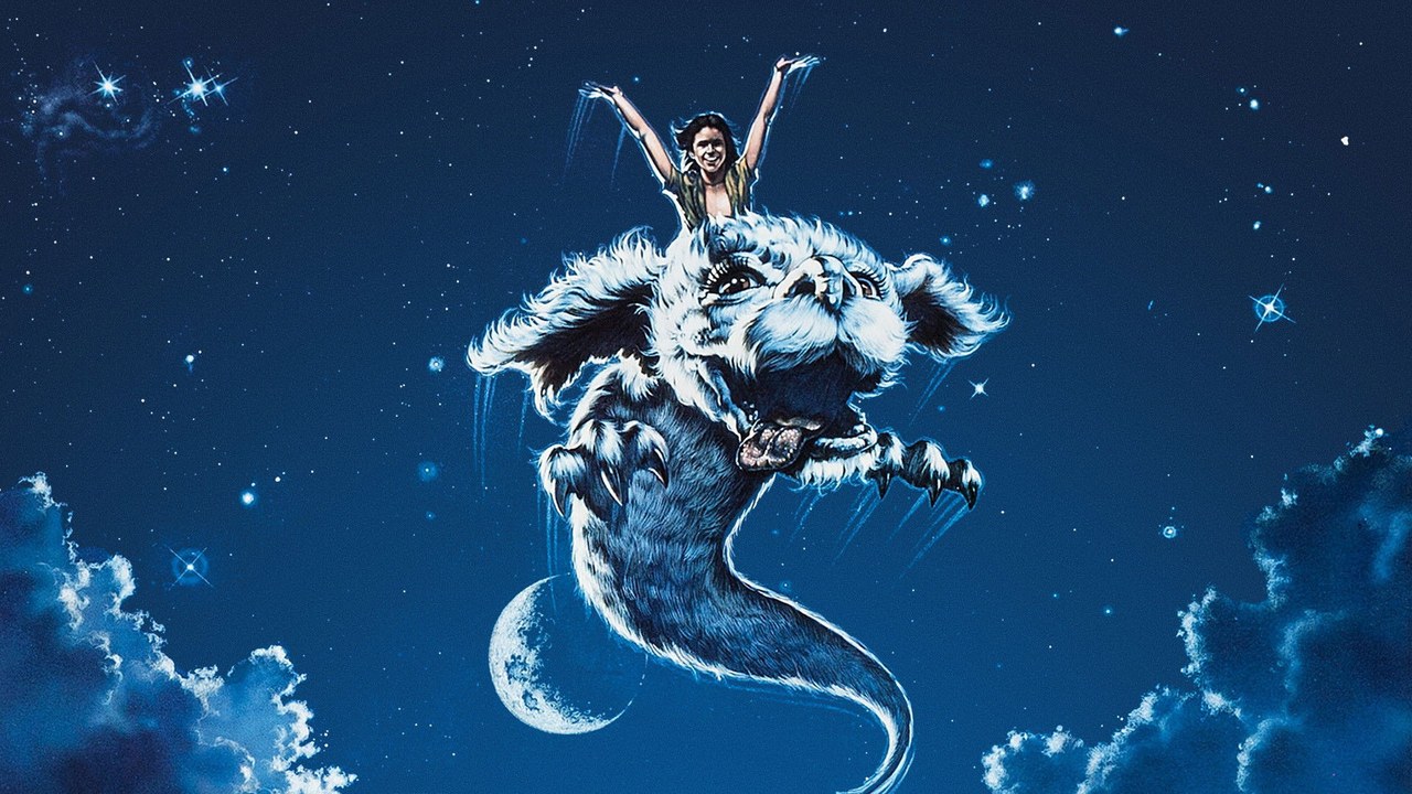 Atreyu rides Falkor the luckdragon through the skies of Fantasia, The NeverEnding Story 1984
