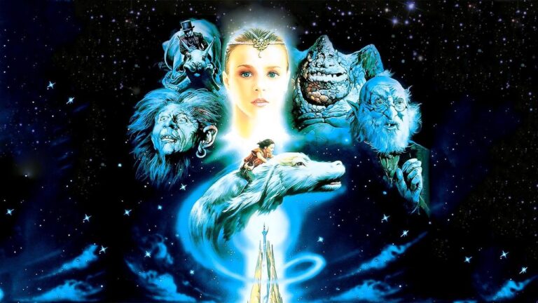 The NeverEnding Story 1984 film poster art featuring Falkor, Atreyu, Bastian and the Childlike Empress