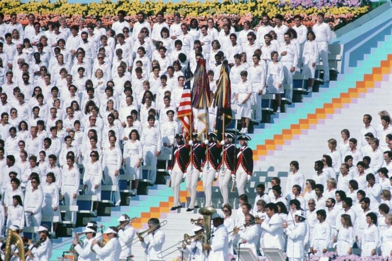 1984 Los Angeles Olympics opening ceremony — 92,516 fans packed the Coliseum on July 28