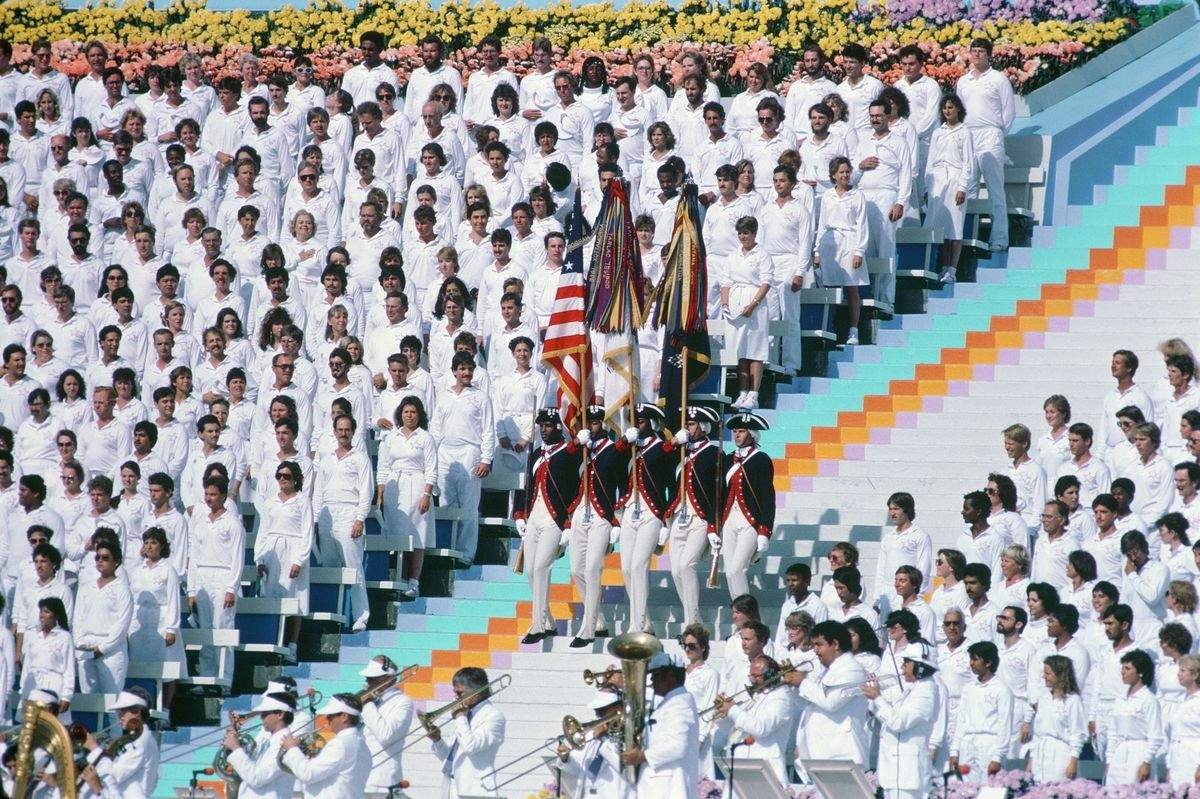 1984 Los Angeles Olympics opening ceremony — 92,516 fans packed the Coliseum on July 28