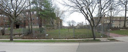 The empty lot at 924 North 25th Street Milwaukee where Oxford Apartments stood before demolition in 1992