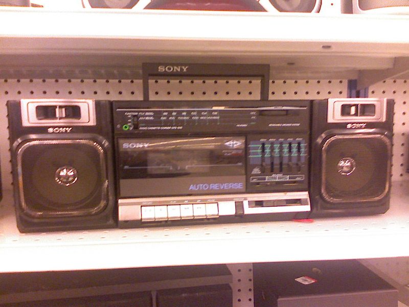 1980s Sony dual-cassette boombox on a store shelf