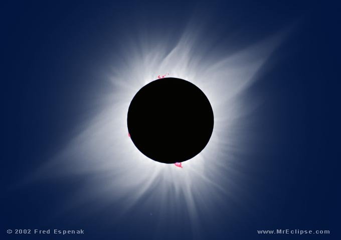 Total solar eclipse of July 11 1991 showing the sun's corona and pink prominences