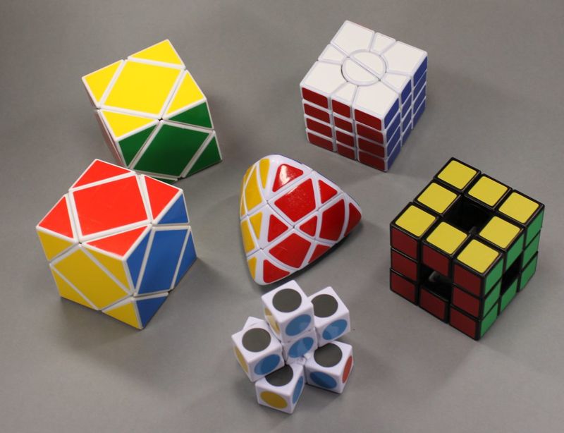 Rubik's Cube variants including a cube showing its internal mechanism