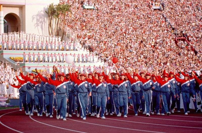US Olympic Team marching at the 1984 Los Angeles Olympics parade of nations