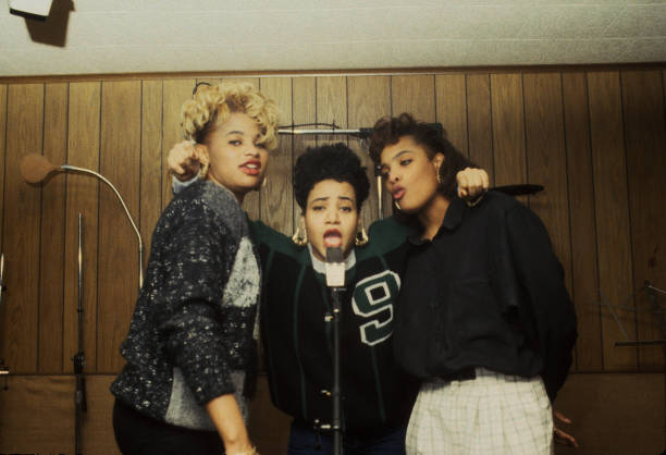 Rap group Salt 'N Pepa appear in a portrait taken in Bayside Sound Studios in Queens, New York City on February 6, 1989.