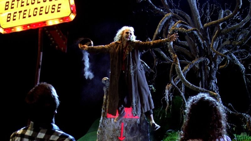 Beetlejuice 1988 graveyard scene with the Betelgeuse Betelgeuse sign