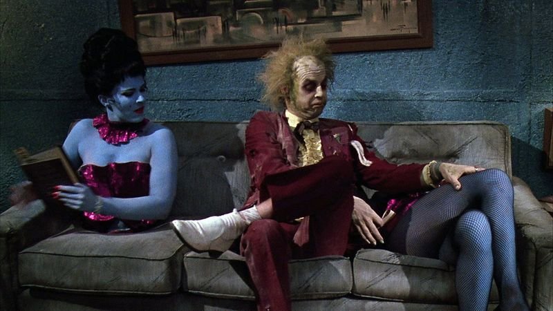 Michael Keaton as Beetlejuice in the afterlife waiting area, 1988 film