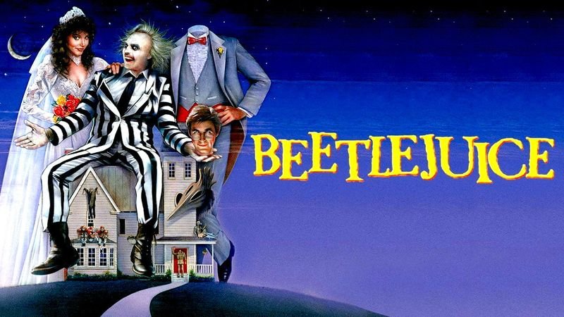 Classic 1988 Beetlejuice movie poster art featuring the iconic characters