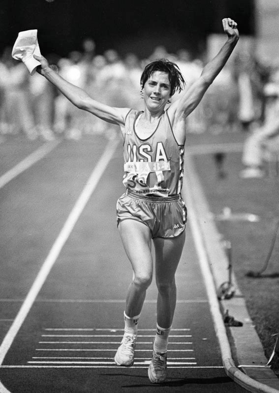 Joan Benoit finishing the 1984 Olympic women's marathon