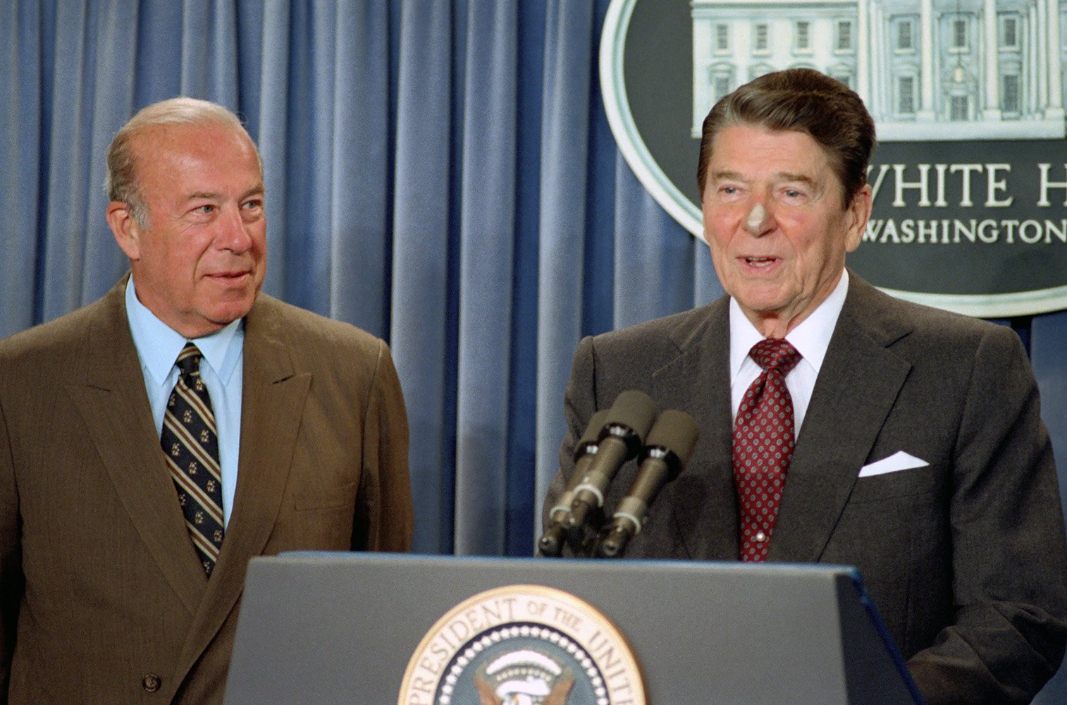 President Reagan at a press briefing in the summer of 1987