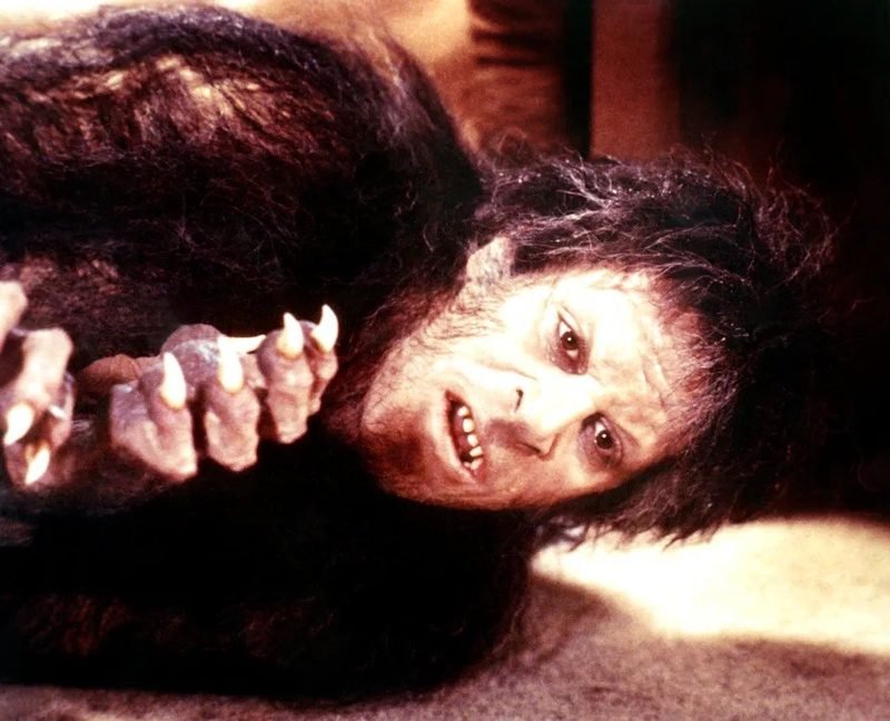 The werewolf transformation creature makeup designed by Rick Baker for Michael Jackson's Thriller