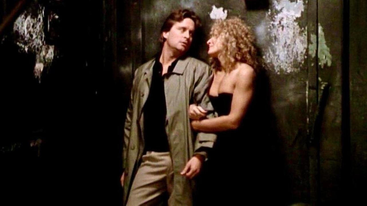 Michael Douglas and Glenn Close in an embrace in Fatal Attraction 1987