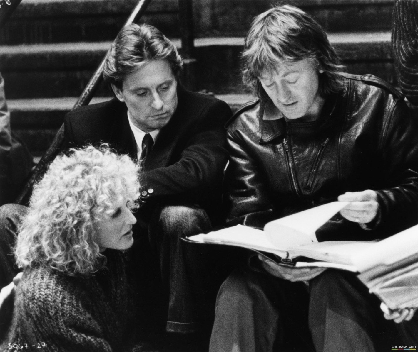 Director Adrian Lyne on set with Michael Douglas and Glenn Close during Fatal Attraction 1987