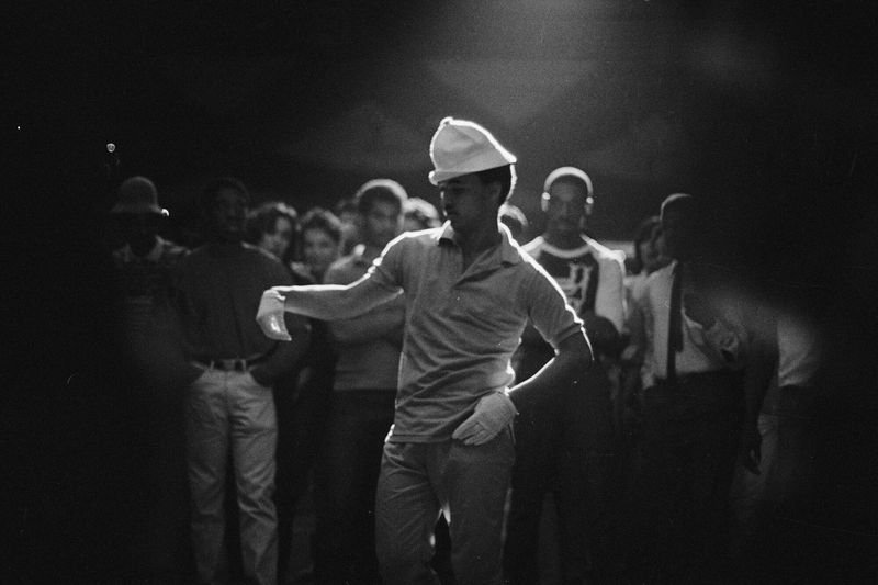 B-boy dancer performing at a Bronx hip-hop party documented by Joe Conzo