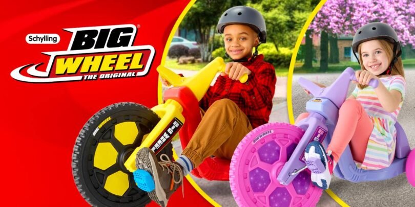 Kids riding the 2026 relaunched Schylling Big Wheel toy models Chopper and Dreamer
