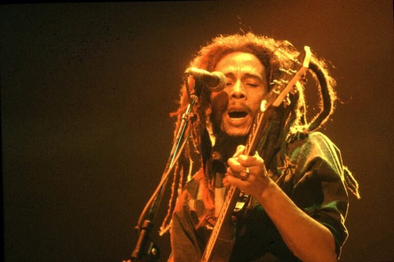 Bob Marley in a 1976-era press portrait, close-up with dreadlocks