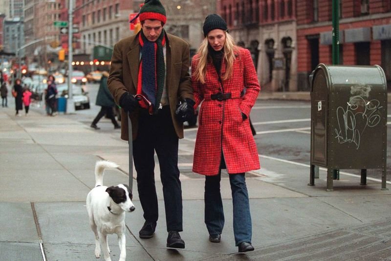 John F. Kennedy Jr. and Carolyn Bessette walking their dog Friday in New York City