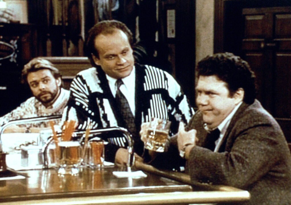 Kelsey Grammer as Frasier Crane and George Wendt as Norm Peterson at the Cheers bar