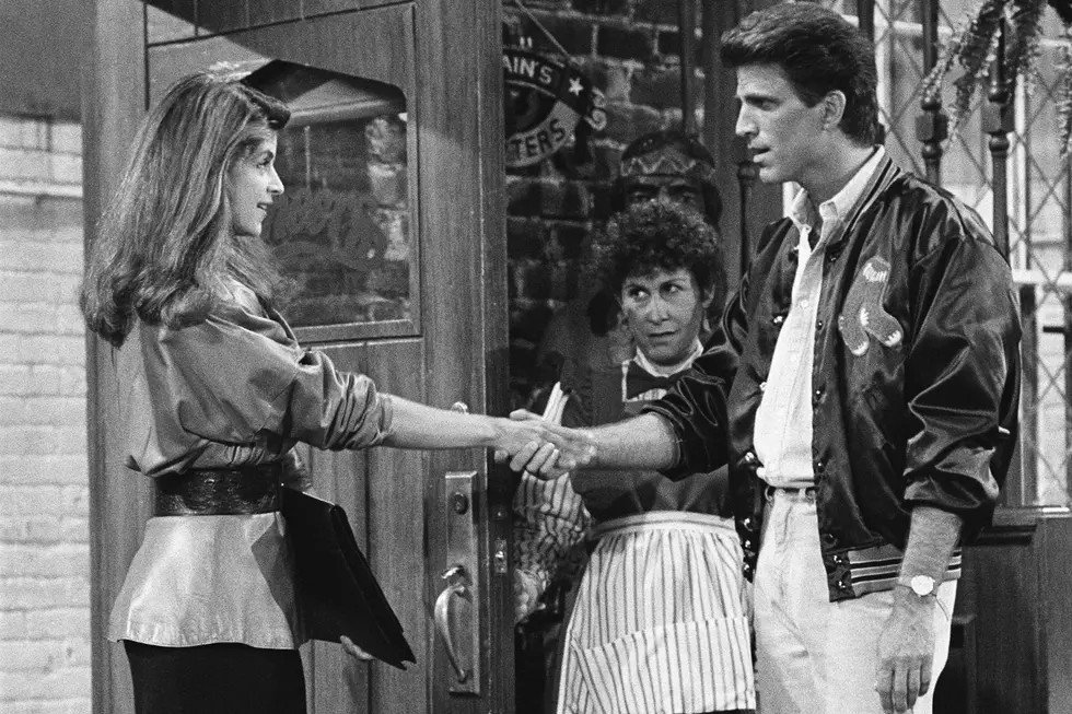 Diane Chambers, Coach, and Sam Malone in the Cheers pilot episode Give Me a Ring Sometime