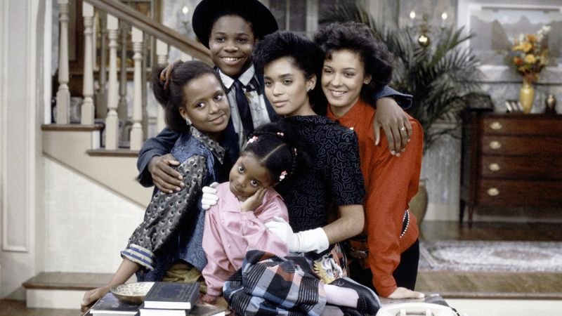 Cosby Show cast Theo Denise Vanessa Rudy Huxtable family scene
