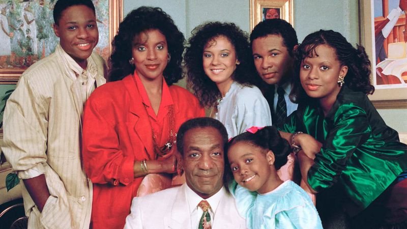 Cosby Show cast Sondra Denise Vanessa living room scene 1988