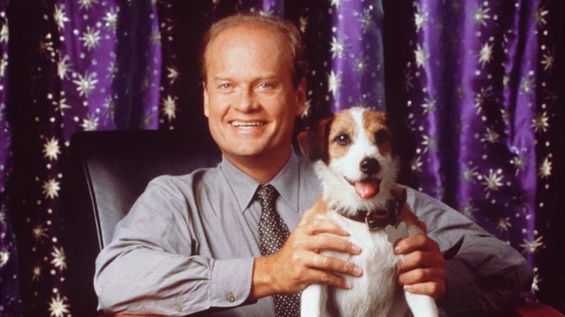 Kelsey Grammer with Moose the Jack Russell Terrier who played Eddie dog in Frasier