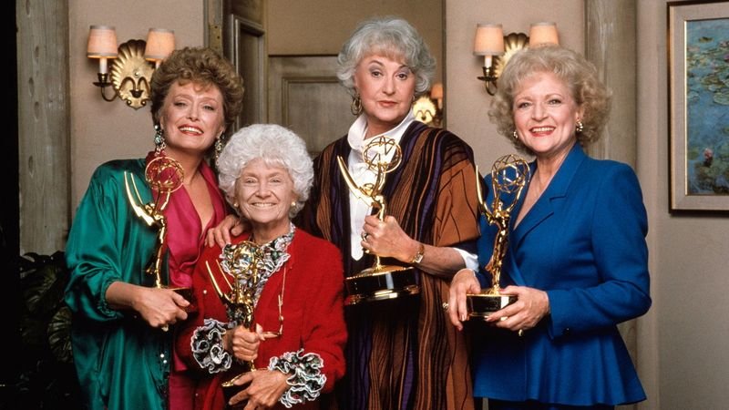 Golden Girls cast holding Emmy Awards — all four lead actresses won Emmy Awards