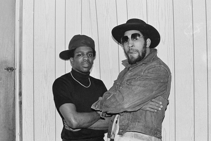 Two Bronx hip-hop scene members posing, Kool Herc era early 1980s