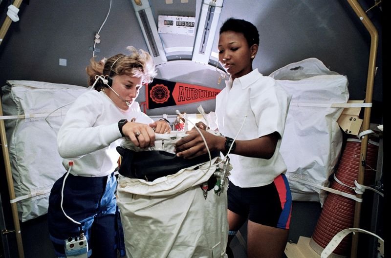 Astronauts Jan Davis and Mae Jemison aboard Space Shuttle Endeavour STS-47 1992