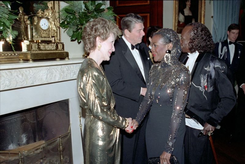 Miles Davis and Cicely Tyson at a Kennedy Center Honors reception with President Reagan