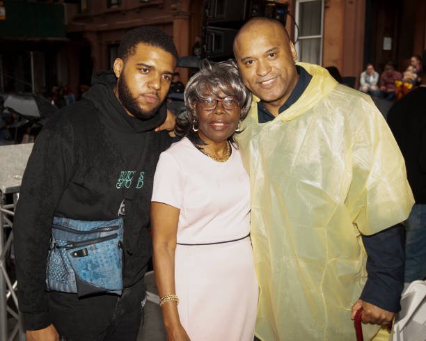 Christopher 'CJ' Wallace jr, Voletta Wallace and Londell McMillan attend the Notorious B.I.G. Street Naming in Brooklyn New Y